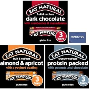 Eat Natural Variety Pack - Dark Chocolate Cranberry, Protein Packed Crunchy Nut, Almond Apricot Yoghurt (9 Bars Total)