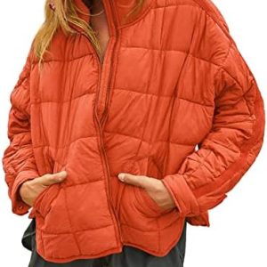 GeGekoko Women's Lightweight Oversized Jackets Long Sleeve Zip Water Resistant Packable Puffer Jacket Warm Short Winter Coat