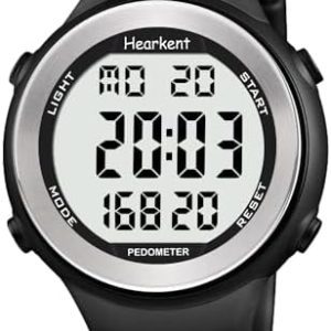 Hearkent Waterproof Pedometer Watch for Senior Non Bluetooth No App Required Sport Watch with Step Counter Calories and LCD Large Numbers (black)