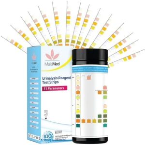MalaMed | Pack of 100 Urinalysis UTI 11 Parameter Urine Test Strips for Urobilinogen, Bilirubin, Ketone, Blood, Protein, Nitrite, Leukocytes, Glucose, Speceific Gravity, pH & Ascorbic Acid