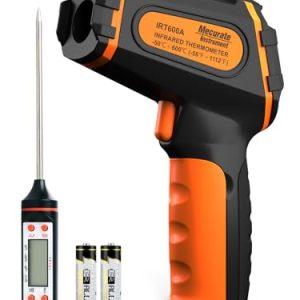 Mecurate Digital Infrared Thermometer Gun Non Contact Laser Temperature Gun -58℉～1112℉(-50℃～600℃) Adjustable Emissivity & Max Measure for Cooking/BBQ/Freezer with Food Thermometer…