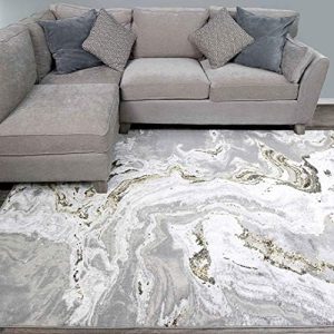 Modern Designer Silver Grey Gold Marble Effect Big Area Rug Plush Anti Shed Lounge Living Room Carpet Rugs 160cm x 230cm