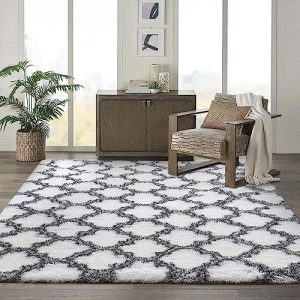 N / A Area Rugs Soft Living Room Carpets Anti Slip Fluffy Rugs Shaggy Floor Mats Large for Hallway Bedroom(White, 120 * 160cm)