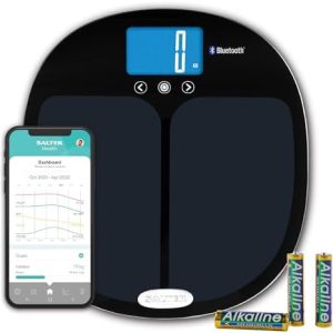 Salter 9192 BK3R Smart Analyser Bathroom Scale – Electronic Weighing Scale, Digital Bath Scales, Body Weight/Fat/Water, Muscle/Bone Mass, BMI/BMR, Connect to Phone with Salter Health App via Bluetooth