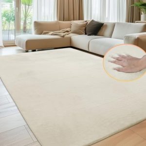 Sour Lemon Soft Rugs Living Room, Faux Rabbit Fur Rug Beige Area Rugs for Bedroom Rug, Luxury Anti Slip Rug Large Smooth Floor Carpet Short Pile Area Rug for Living Room, Bedroom, Kids Room 200X300CM