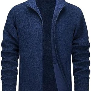 TACVASEN Men's Fleece Jackets Full Zip Lightweight Jacket Outdoor Warm Coats Stand Collar Coat with Zip Pockets