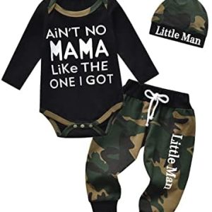 Tearfuty Newborn Baby Boy Clothes Long Sleeves Romper Camouflage Long Pants + Hat Outfits 3pcs Set