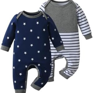 Tearfuty Newborn Baby Boy Rompers Cotton One Piece Jumpsuit Long Sleeve Rompers（2 Pack）