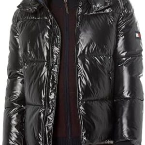 Tommy Hilfiger Men's Shiny Quilted Puffer with Patch Logo Jacket