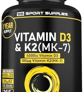 Vitamin D3 K2 High Strength Tablets - 365 Micro Tablets - Vitamin d3 4000 iu and k2 100μg (MK7) - 1 Year Supply - Vegetarian and UK Manufacture - Bones, Muscles Support