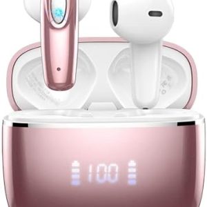 Wireless Headphone, Wireless Earbuds Bluetooth 5.3 Earbuds with 14.2mm Drivers Stereo, 40Hrs Bluetooth Earphones, 4 ENC Noise Cancelling Mics, Mini LED Ear buds, USB-C/Clear Call/IP7 Waterproof, Rose