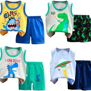 XM-Amigo 8 Pack of Baby Boys Sleeveless Vest Top Undershirts Soft Tank Tops Shorts Pants Outfits Clothes Sets,Age