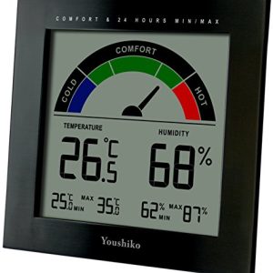 Youshiko Large LCD Digital Thermo-Hygrometer, Indoor Weather Thermometer Hygrometer Gauge, Monitor Temperature Humidity Meter for Home Office Comfort, Min/Max Records (24 Hour Auto Reset)